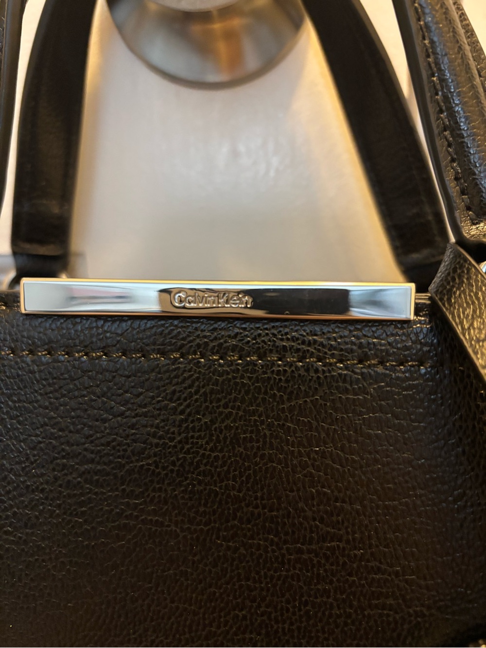 NWOT Calvin Klein Black Leather Top-Handle/ Crossbody Bag with small charm - Picture 3 of 14